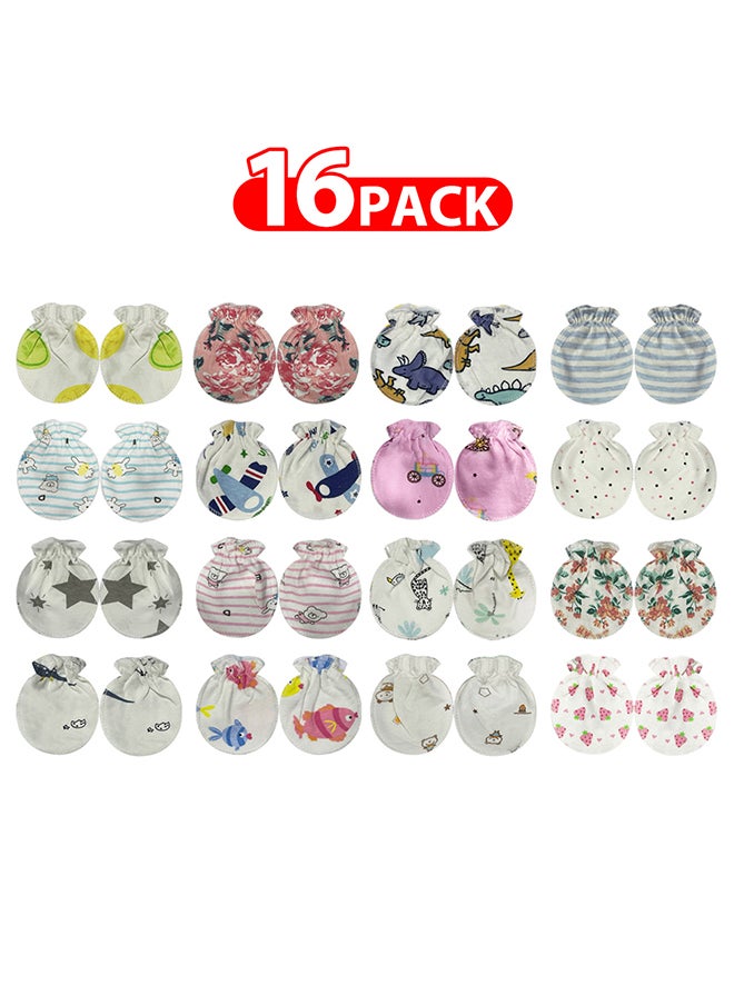 MARGOUN 16 Packs Newborn Baby Mittens Anti Scratch Baby Mittens No Scratch Mittens Baby Gloves for 0-6 Months Boys Girls Multicolour  - Image 1