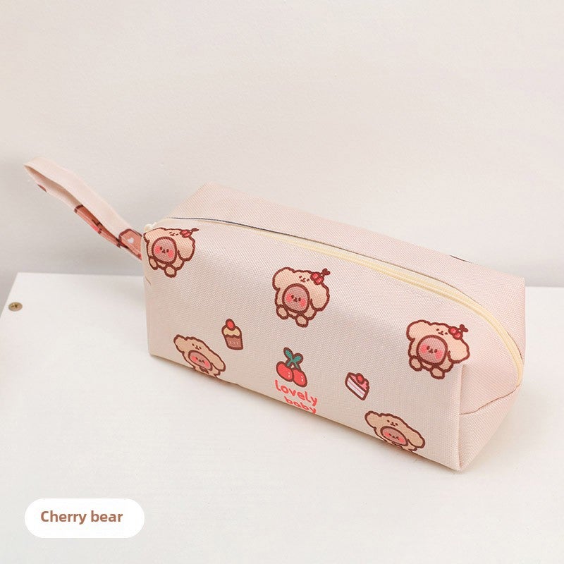 Cute Bear Canvas Pencil Case Large Capacity Cherry Bear 