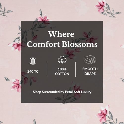 Plumora Cotton King Size Bedsheet 108x108 Super King, 100% Pure Cotton Bed Sheet with 2 Pillow Covers, 240 TC Soft Breathable Floral Design Bedding - (Blush Bloom, Super King) - Image 3