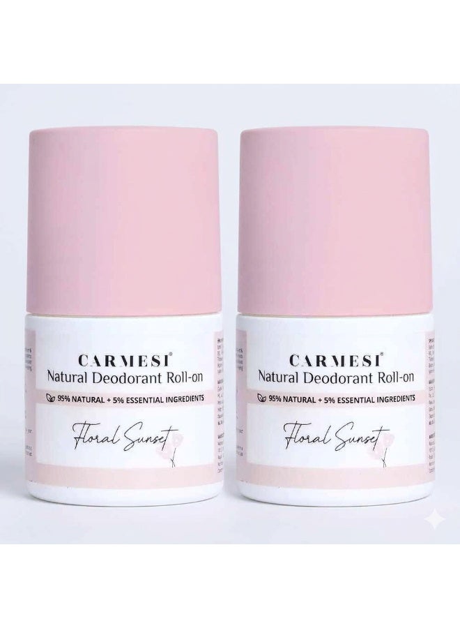 Carmesi Natural Deodorant Roll-on for Women | 95% Natural Ingredients || 50 ml (Pack of 2) - Image 1