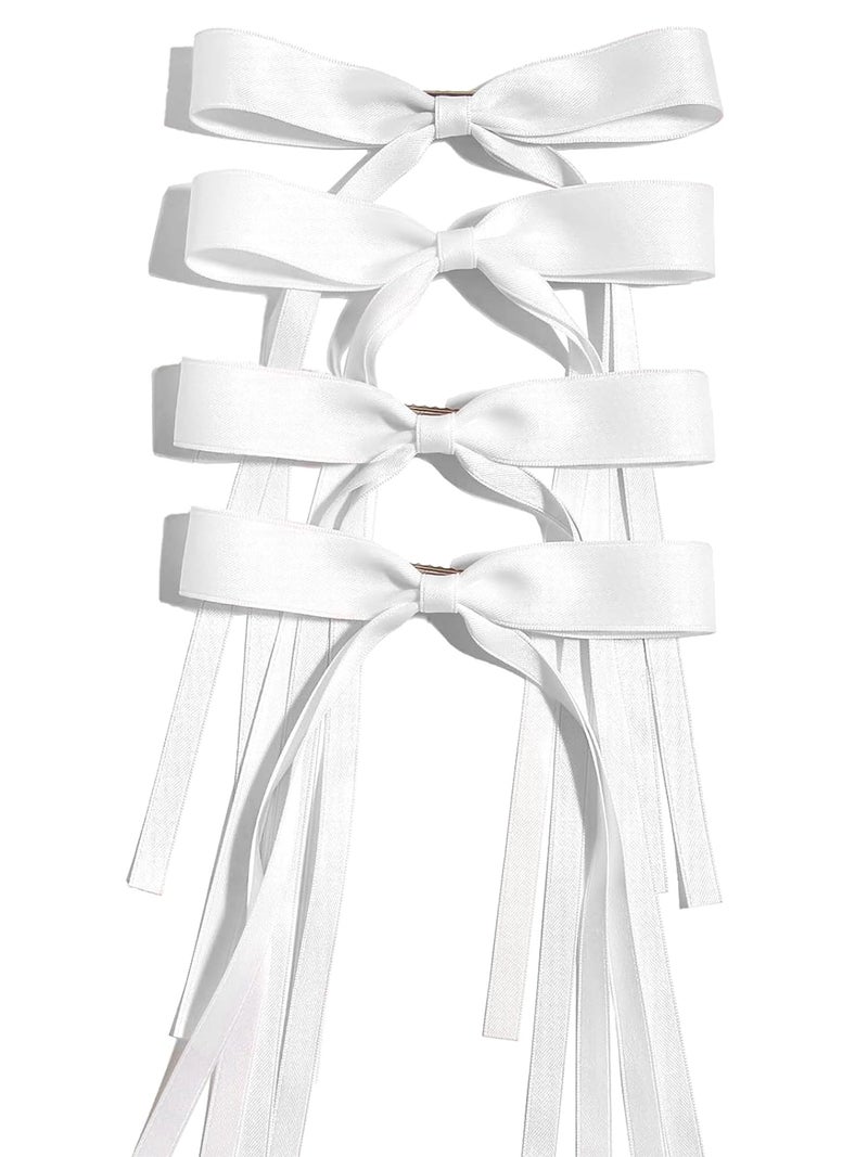 Ayesha Hair Bows Clips Ribbon Bowknot with Long Tail 4pcs White Hair Bows Barrettes Hair Accessories for Women Girls 4pcs (white) - Image 1