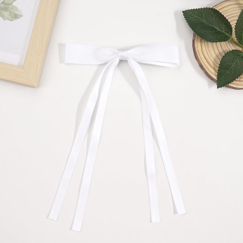 Ayesha Hair Bows Clips Ribbon Bowknot with Long Tail 4pcs White Hair Bows Barrettes Hair Accessories for Women Girls 4pcs (white) - Image 5