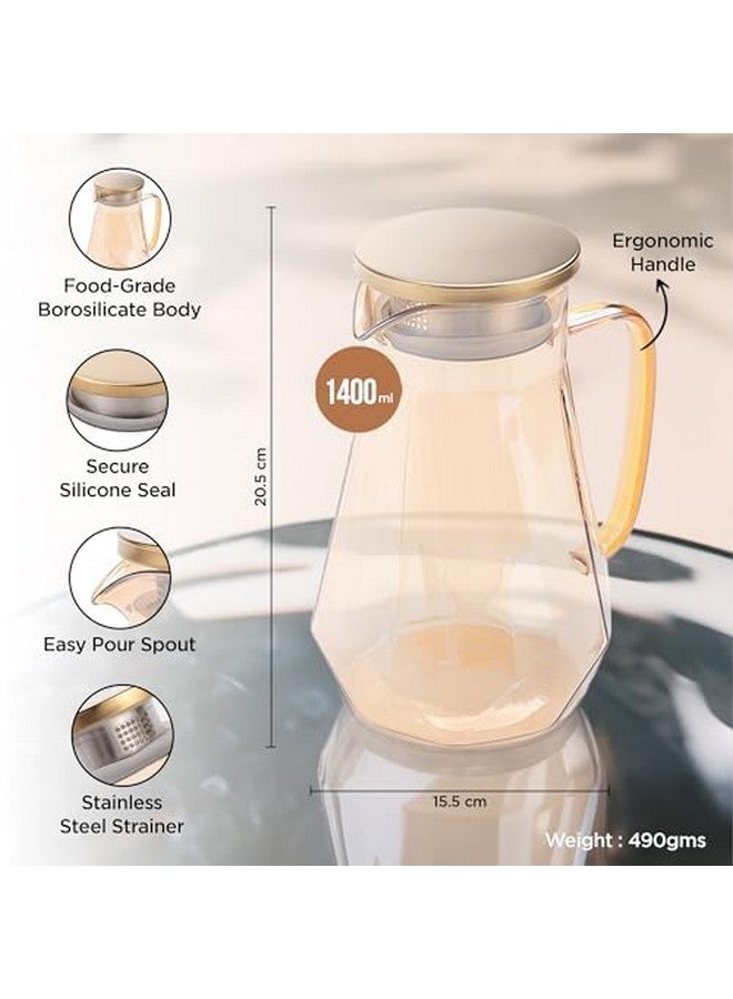 UMAI Borosilicate Glass Water Jug with Airtight Lid (1.4L)| Glass Jar for Water with Handle | Glass Jug for Water | Water Jugs for Dining Table | Detox Water Jar | Water Jar | Diwali Gift - Image 2