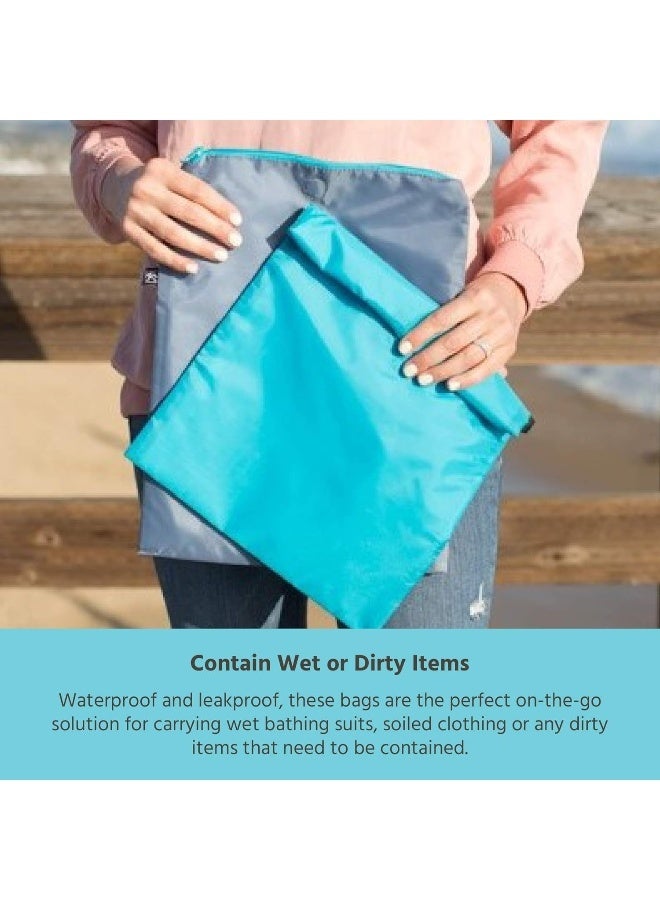 J.L. Childress Wet-to-Go Portable Wet and Dry Bags, Waterproof and Leakproof, Machine-Washable, Reusable for Cloth Diapers, Wet Clothes, Swimsuits, and More. 2 Pack, Teal/Grey - Image 3