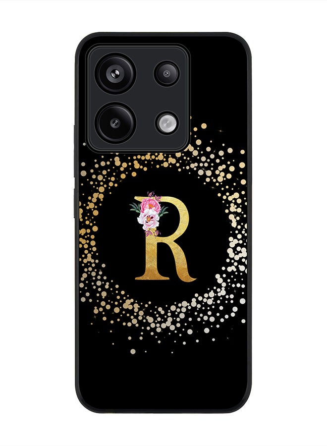 Stylizedd Rugged Black Edge Case for Xiaomi Redmi Note 13 Pro 5G, Slim Case Cover- Custom Monogram Initial Letter Floral Pattern Alphabet - R (Black) - Image 1