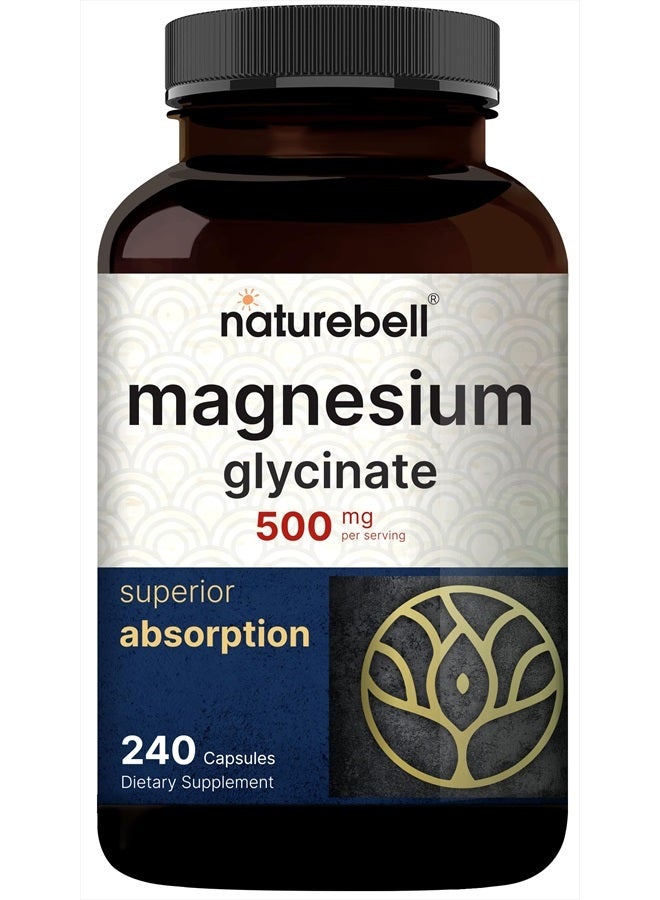 NatureBell Magnesium Glycinate Capsules 500mg, 100% Chelated And Purified, 3rd Party Tested, Non-GMO And Gluten Free - 240 Count - Image 1