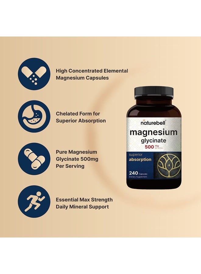 NatureBell Magnesium Glycinate Capsules 500mg, 100% Chelated And Purified, 3rd Party Tested, Non-GMO And Gluten Free - 240 Count - Image 3