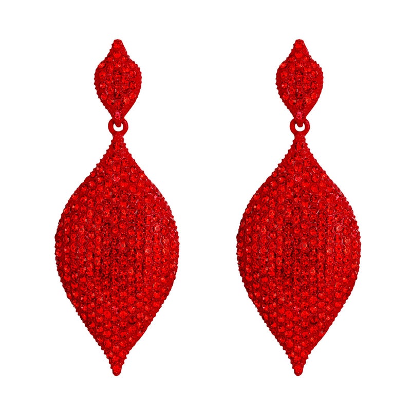 EVER FAITH مجموعة مجوهرات الزفاف للنساء من EVER FAITH، أقراط متدلية على شكل ورقة من الكريستال النمساوي، شكل ماسي، مثقوبة - Image 1