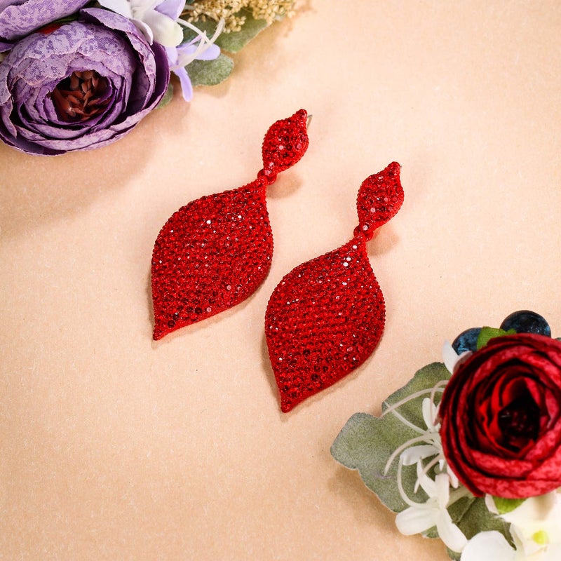 EVER FAITH مجموعة مجوهرات الزفاف للنساء من EVER FAITH، أقراط متدلية على شكل ورقة من الكريستال النمساوي، شكل ماسي، مثقوبة - Image 4