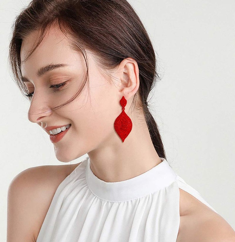 EVER FAITH مجموعة مجوهرات الزفاف للنساء من EVER FAITH، أقراط متدلية على شكل ورقة من الكريستال النمساوي، شكل ماسي، مثقوبة - Image 3