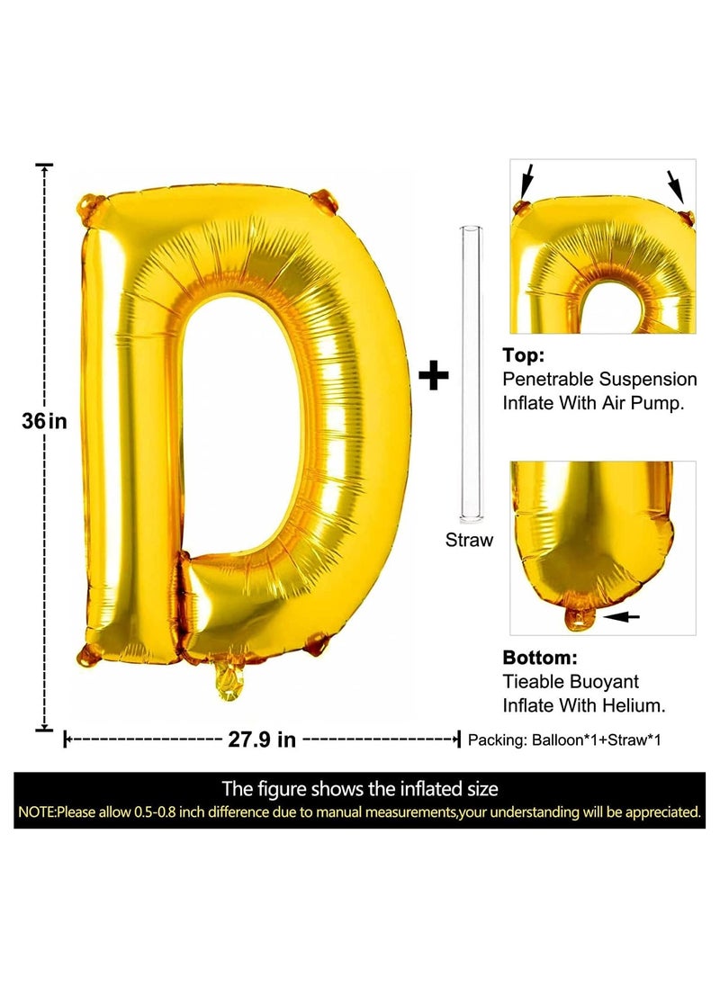 Goldedge 32 Inch Giant Gold Letter D Foil Helium Balloons Big Single Mylar Balloon Birthday Party Decoration Supply Baby Shower (Gold D)  - Image 2