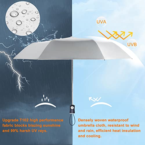 Cuby UV Sun Umbrella Compact Folding Travel Umbrella Auto Open and Close for Windproof, Rainproof & 99% UV Protection Parasol with Black Anti-UV Coating (Silver Yellow) - Image 2