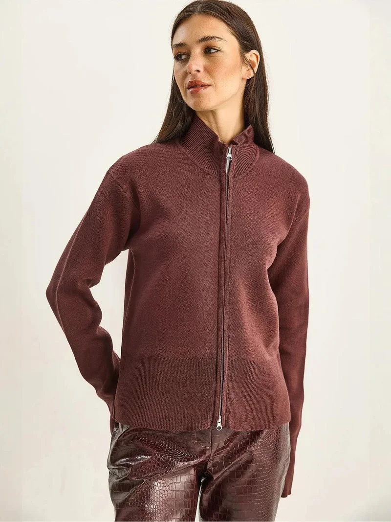 بيانكو لوتشي كارديجان بلوتشي بياقة نصف مرتفعة محبوك مضلع بسحاب