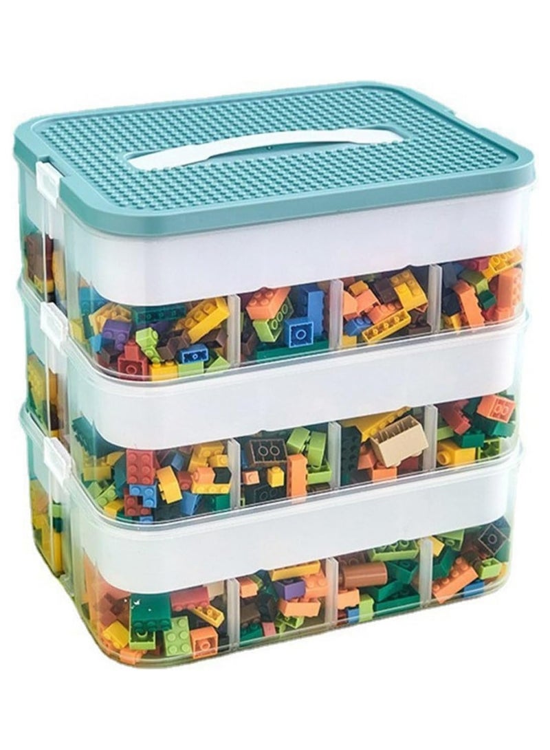Soofam Toys Organizer Storage Case, Stackable Storage Container Compartments, Toys Storage Organizer with Lego Storage Box, Building Blocks Container Box with Lids Playroom Organization Bin(Green) - Image 1