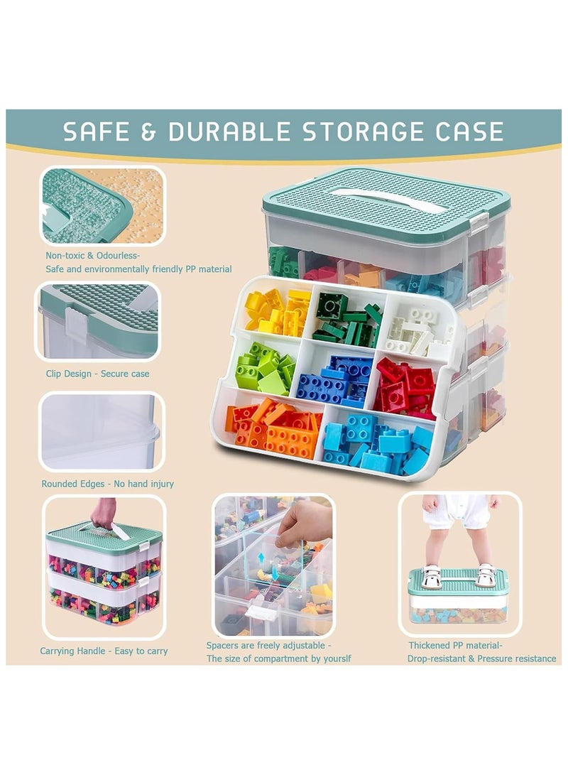 Soofam Toys Organizer Storage Case, Stackable Storage Container Compartments, Toys Storage Organizer with Lego Storage Box, Building Blocks Container Box with Lids Playroom Organization Bin(Green) - Image 4