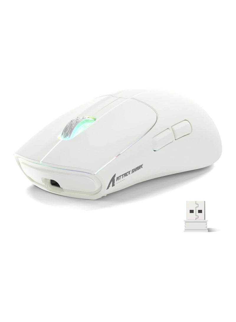 ATTACK SHARK X5 Wireless Gaming Mouse with Tri-Modes BT 5.1/2.4Ghz/USB-C,Lightweight 49g,PAW3212 Optical Sensor,Rechargeable Battery,RGB LED Honeycomb Mice for PC Games-White - Image 1