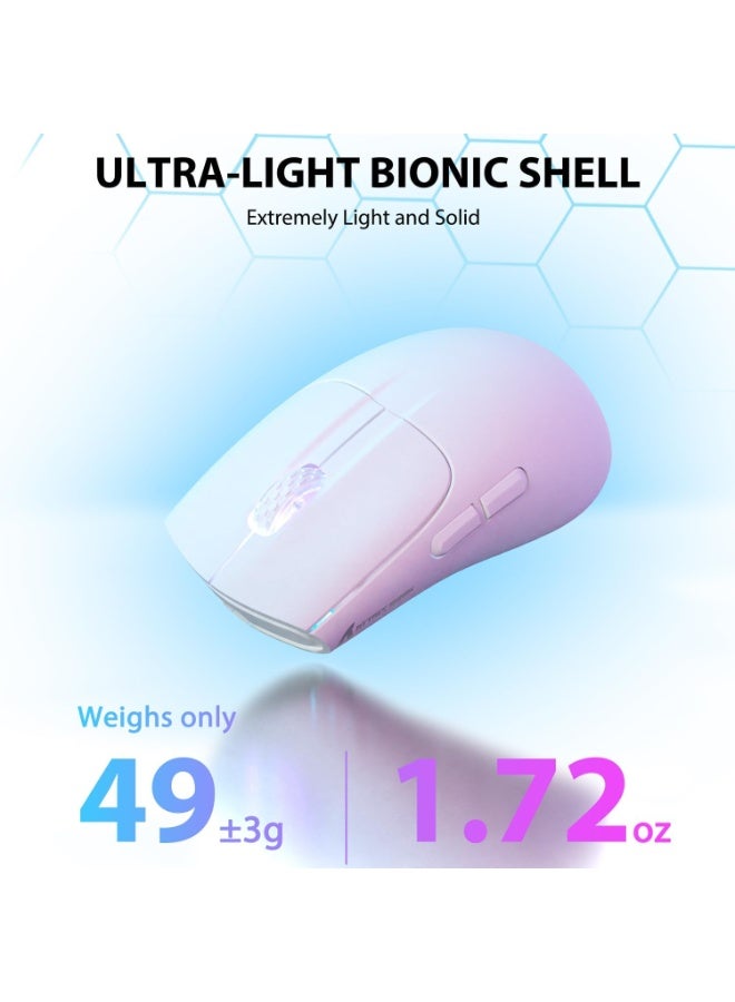 ATTACK SHARK X5 Wireless Gaming Mouse with Tri-Modes BT 5.1/2.4Ghz/USB-C,Lightweight 49g,PAW3212 Optical Sensor,Rechargeable Battery,RGB LED Honeycomb Mice for PC Games-White - Image 4