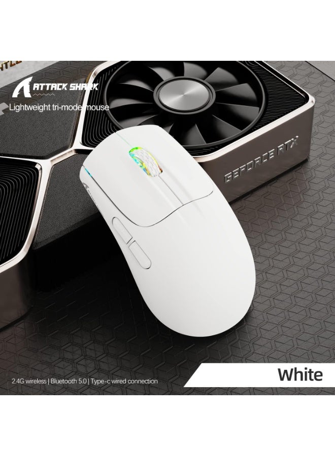 ATTACK SHARK X5 Wireless Gaming Mouse with Tri-Modes BT 5.1/2.4Ghz/USB-C,Lightweight 49g,PAW3212 Optical Sensor,Rechargeable Battery,RGB LED Honeycomb Mice for PC Games-White - Image 2