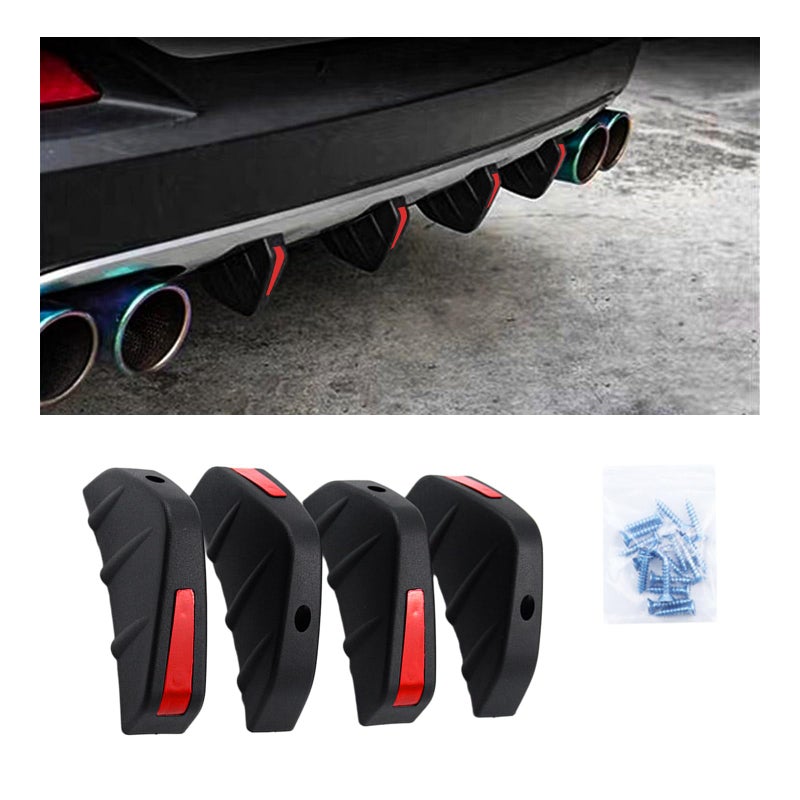 Augeny 4PCS Car Rear Lower Bumper Wing Lip Diffuser AntiCrash Auto Shark Fin Spoiler Protector with Mounting Screws Universal Rear Bumper Lip Diffuser Kit for Car SUV Truck Black EdgeRed Cover - Image 3