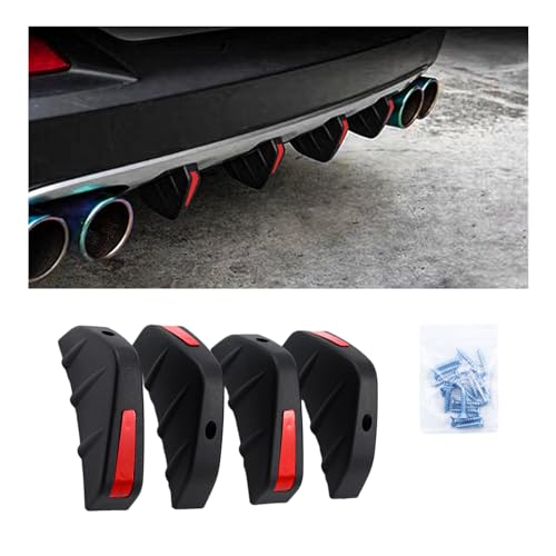 Augeny 4PCS Car Rear Lower Bumper Wing Lip Diffuser AntiCrash Auto Shark Fin Spoiler Protector with Mounting Screws Universal Rear Bumper Lip Diffuser Kit for Car SUV Truck Black EdgeRed Cover - Image 1
