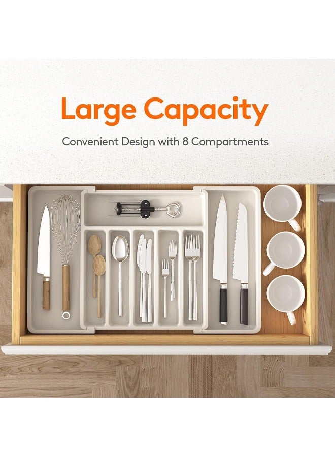 HQ-GAMING Silverware Drawer Organizer, Expandable Utensil Tray for Kitchen, BPA Free Flatware and Cutlery Holder, Adjustable Plastic Storage for Spoons Forks Knives, Large, White - Image 4