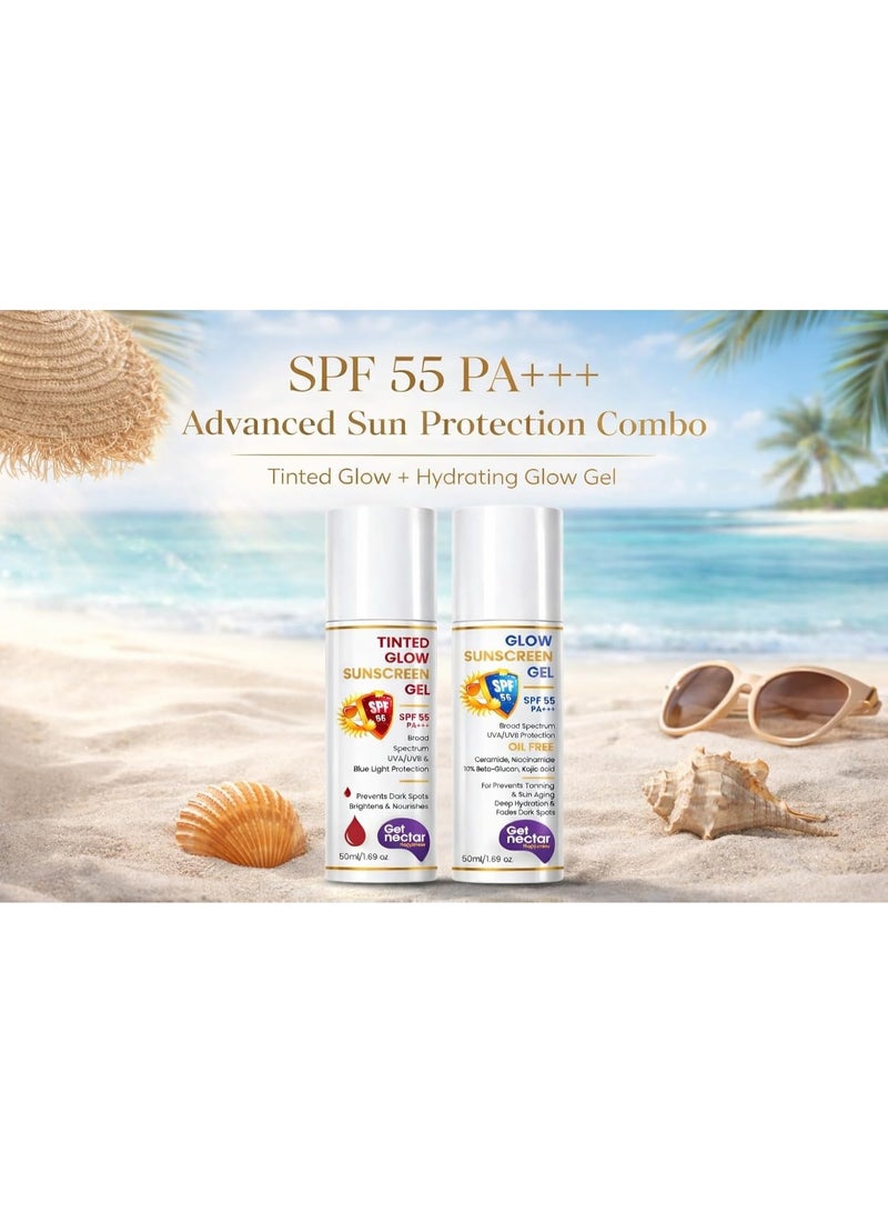 Get Nectar Happiness احصل على مجموعة Nectar Happiness (عامل حماية SPF 55 PA+++): واقي شمس ملون + جل واقي شمس يمنح البشرة إشراقة | حماية واسعة النطاق من الأشعة فوق البنفسجية (UVA وUVB) | لا يترك أثراً أبيض | تركيبة غير دهنية | مناسب لجميع أنواع البشرة (عبوة ثنائية، سعة 50 مل لكل عبوة) - Image 4
