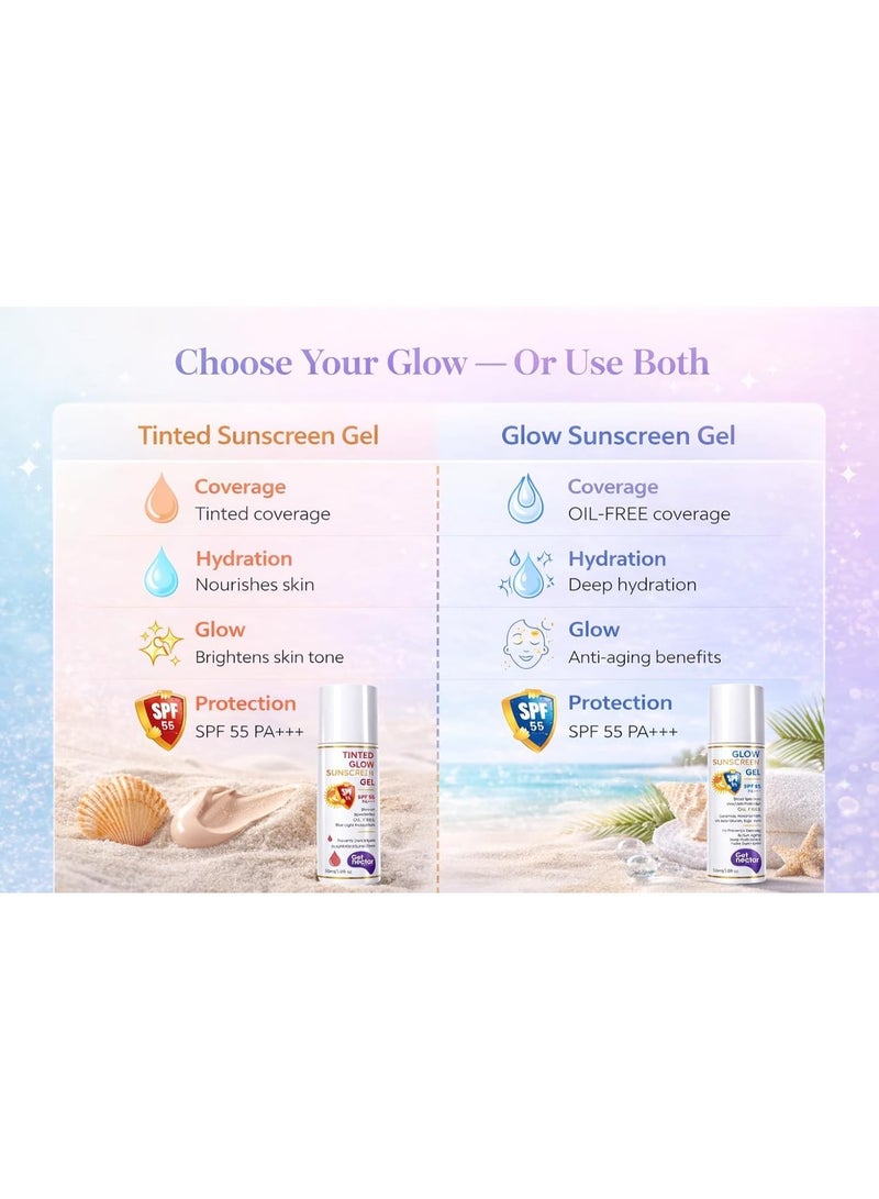 Get Nectar Happiness احصل على مجموعة Nectar Happiness (عامل حماية SPF 55 PA+++): واقي شمس ملون + جل واقي شمس يمنح البشرة إشراقة | حماية واسعة النطاق من الأشعة فوق البنفسجية (UVA وUVB) | لا يترك أثراً أبيض | تركيبة غير دهنية | مناسب لجميع أنواع البشرة (عبوة ثنائية، سعة 50 مل لكل عبوة) - Image 2