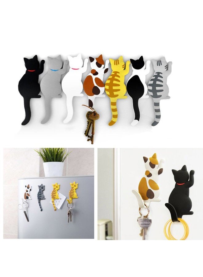 Comidox Cute Multifunction Cat Magnetic Refrigerator Sticker Fridge Magnet Hanging Hook 2 in 1 Gray cat/Black white cat/Yellow striped cat/Gray Yellow striped cat 4pcs - Image 1