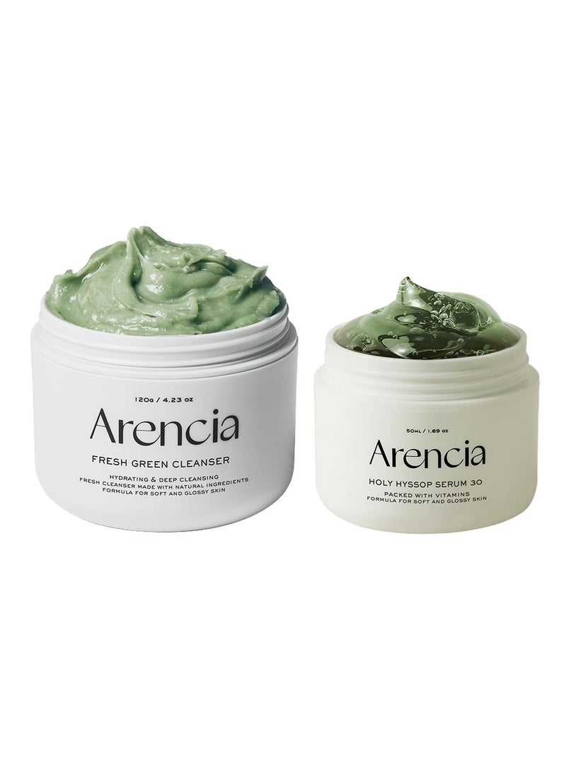 arencia Glass Skin Care Duo [Korean Rice Mochi Facial Cleanser + Glow Hyssop Overnight Mask Serum]  - Image 1