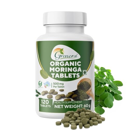 Grenera Organic Moringa Tablets 120 nos, Drumstick Leaf Powder Tablets, Super-Food Shigru, Vegan, Gluten Free, Non GMO - Image 1