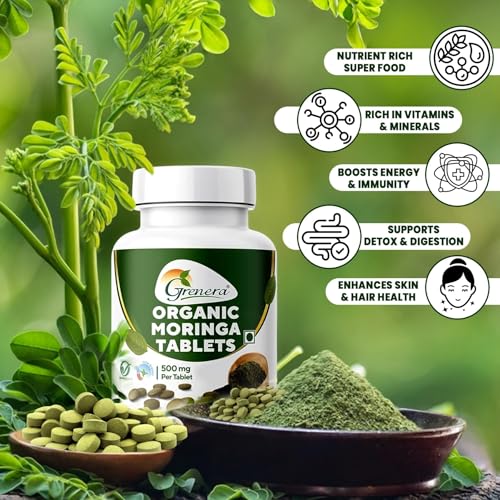 Grenera Organic Moringa Tablets 120 nos, Drumstick Leaf Powder Tablets, Super-Food Shigru, Vegan, Gluten Free, Non GMO - Image 4