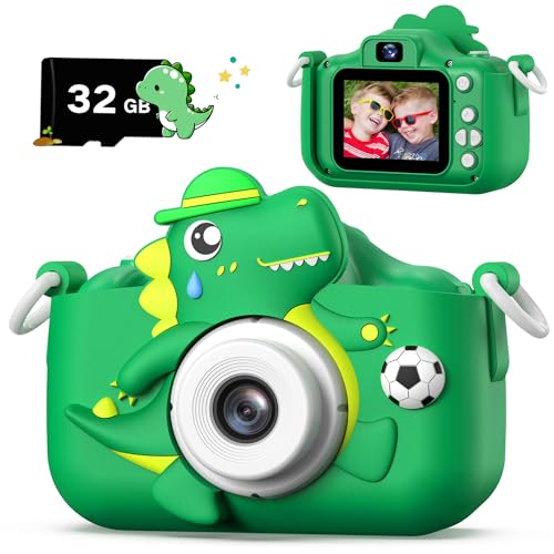 Cimizi Dinosaur Kids Camera for Boys Girls Toddler Digital Selfie Camera with Cute Protective Cover and 32G SD Card Christmas Birthday Gifts Toys for 3 4 5 6 7 8 9 10 11 12 Years Old Little Girls and Boys - Image 1