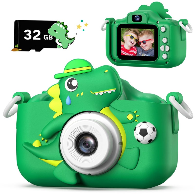 Cimizi Dinosaur Kids Camera for Boys Girls Toddler Digital Selfie Camera with Cute Protective Cover and 32G SD Card Christmas Birthday Gifts Toys for 3 4 5 6 7 8 9 10 11 12 Years Old Little Girls and Boys - Image 2
