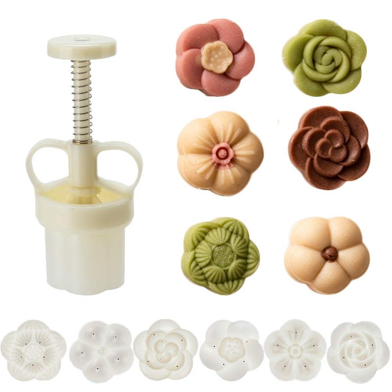 brandless Ylskmu Cookie Stamp 6pcs 50g Moon Cake Mold Set, Thickness Adjustable Mid Autumn Festival DIY Hand Press Cookie Cutter Dessert Pastry Decoration Tool Moon cake Maker - Image 1