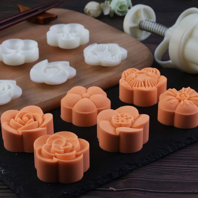 brandless Ylskmu Cookie Stamp 6pcs 50g Moon Cake Mold Set, Thickness Adjustable Mid Autumn Festival DIY Hand Press Cookie Cutter Dessert Pastry Decoration Tool Moon cake Maker - Image 2