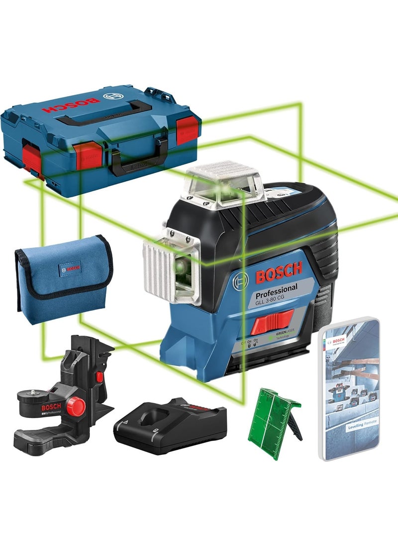 NCK Professional Gll 3/80 Cg Line Laser, Green Laser, Bluetooth, 12V, Working Area: 120 M, In L/boxx 