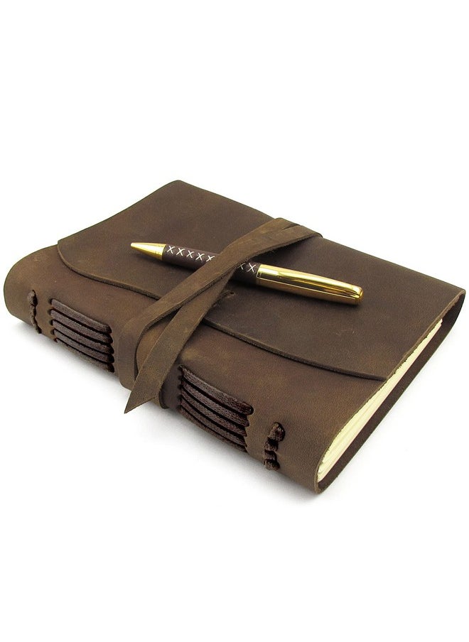 Sovereign-Gear Sovereign-Gear Leather Bound Journal for Men and Women, A5 Handmade Journal Gift Set with Antique Notebook and Stylish Pen, Vintage and Classic, Sketchbook, Planner and Diary (300 Pages) (8x6)  - Image 1