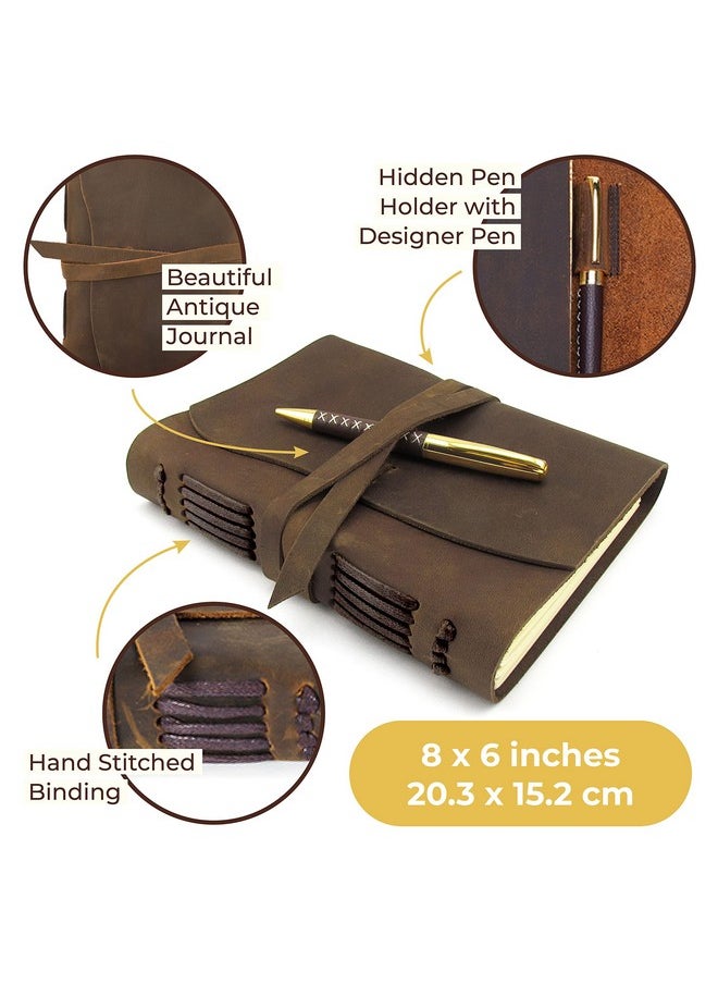 Sovereign-Gear Sovereign-Gear Leather Bound Journal for Men and Women, A5 Handmade Journal Gift Set with Antique Notebook and Stylish Pen, Vintage and Classic, Sketchbook, Planner and Diary (300 Pages) (8x6)  - Image 4