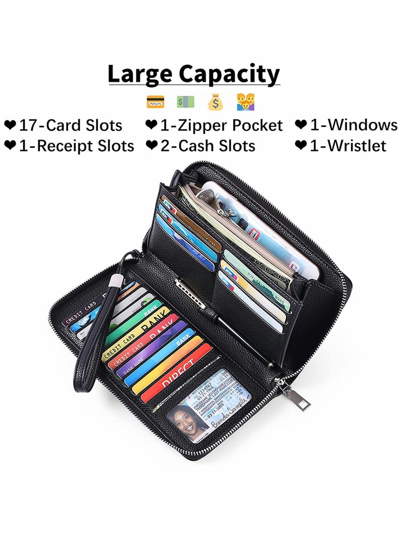 SYOSI - Credit Card Holder Wallet Rfid Blocking Leather Zip Around Wallet Large Capacity Long Purse Credit Card Clutch Wristlet Women's Long Wallet Rfid Large Capacity Handbag Pu Bank Card Storage Bag - Image 1