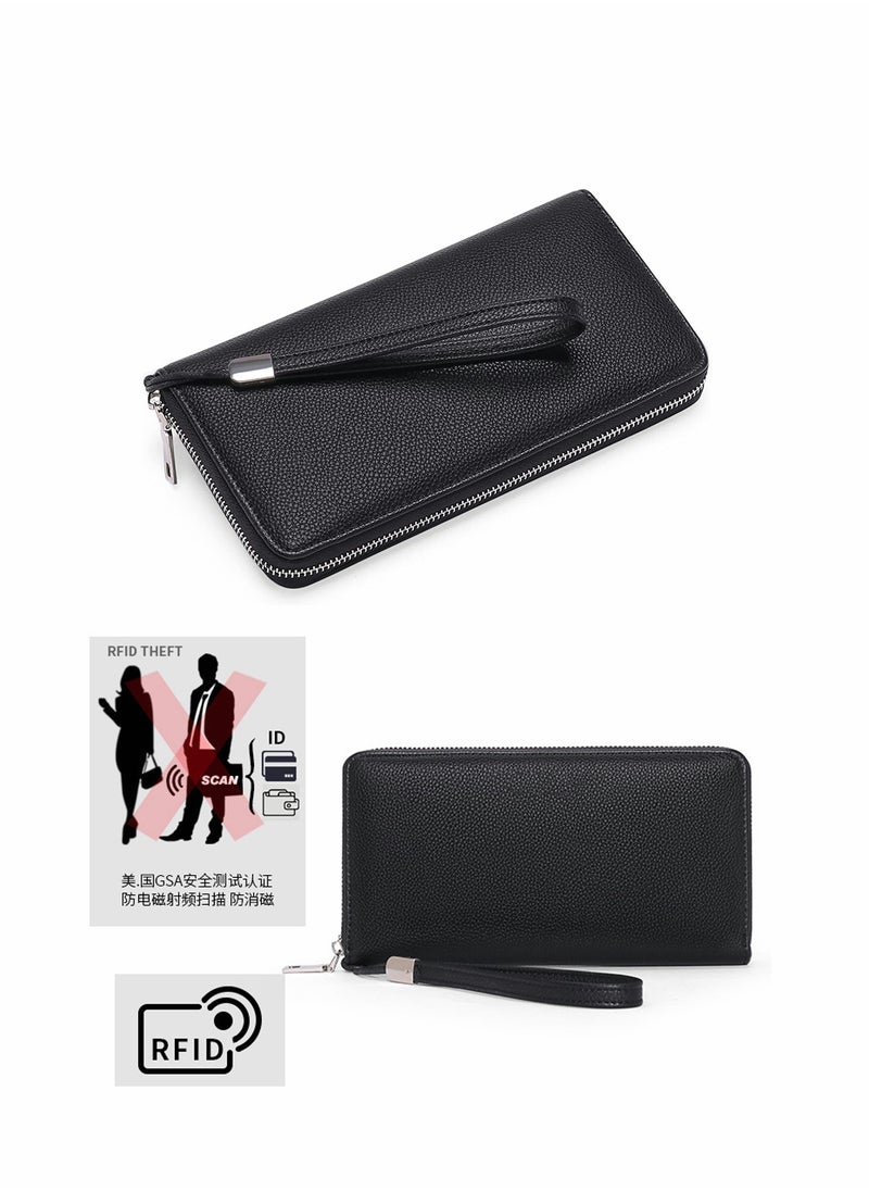 SYOSI - Credit Card Holder Wallet Rfid Blocking Leather Zip Around Wallet Large Capacity Long Purse Credit Card Clutch Wristlet Women's Long Wallet Rfid Large Capacity Handbag Pu Bank Card Storage Bag - Image 1