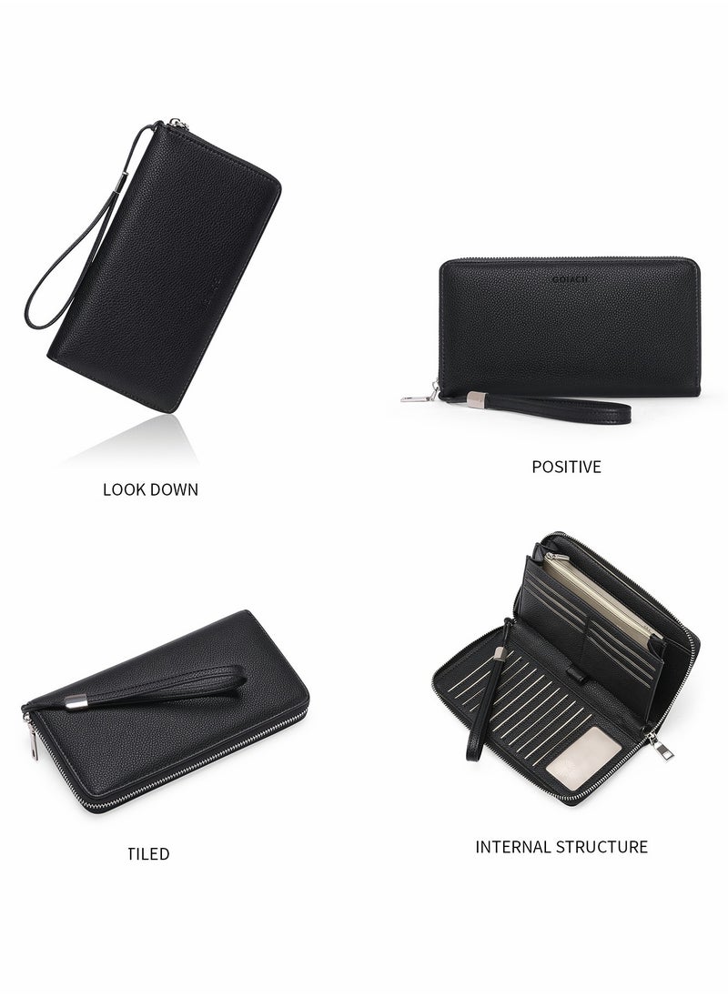 SYOSI - Credit Card Holder Wallet Rfid Blocking Leather Zip Around Wallet Large Capacity Long Purse Credit Card Clutch Wristlet Women's Long Wallet Rfid Large Capacity Handbag Pu Bank Card Storage Bag - Image 1