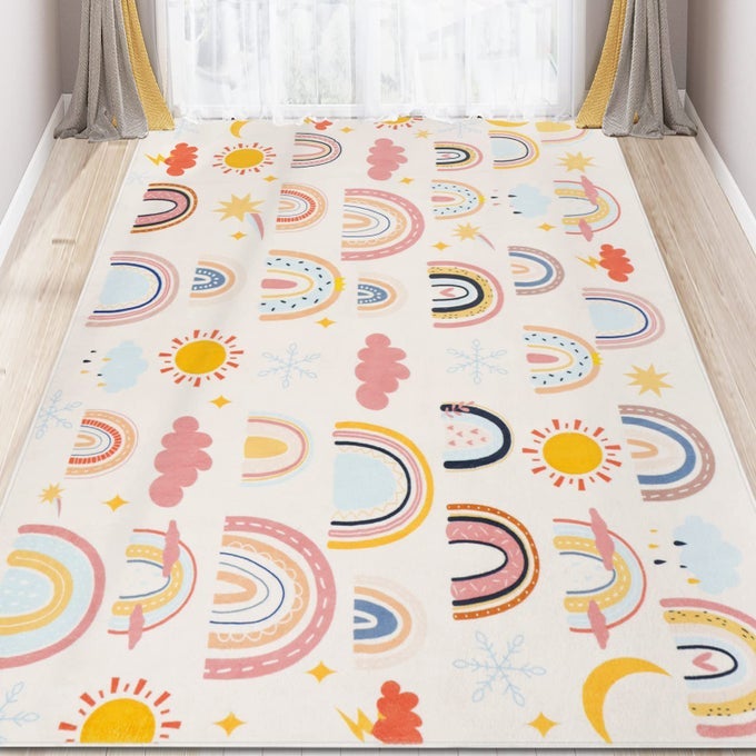 SOFT KIDS AREA RUG LARGE WASHABLE SPACE MAT NONSLIP CUTE RAINBOW WEATHER BABY CRAWLING FLOOR MAT FOR LIVING ROOM PLAYROOM CLASSROOM BATHROOM 59 X 78 L