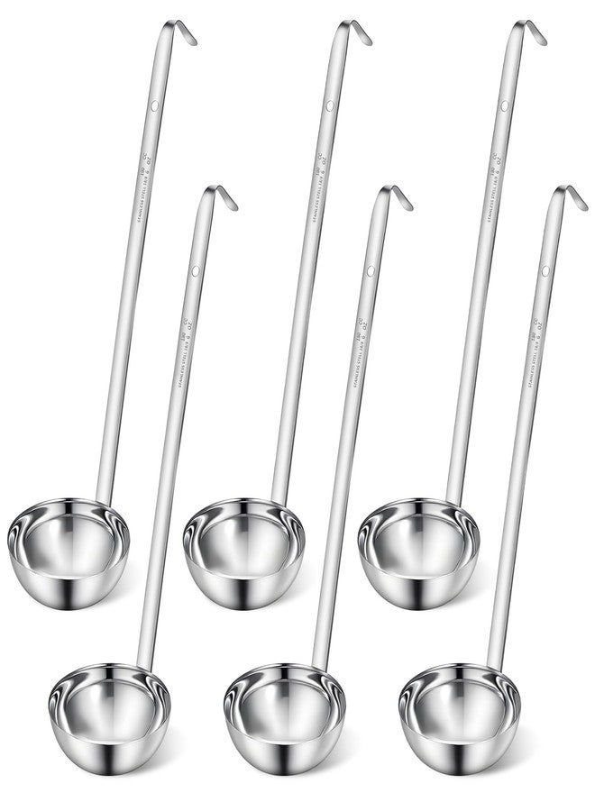Xosjska 6 Pcs Stainless Steel Ladle Soup Handle Ladle with Long Hooked Handles Metal Kitchen Soup Ladles Spoon Cooking Utensil for Serving, Cooking, Stirring, Portioning Kitchen Restaurant Accessories(6 oz) - Image 1