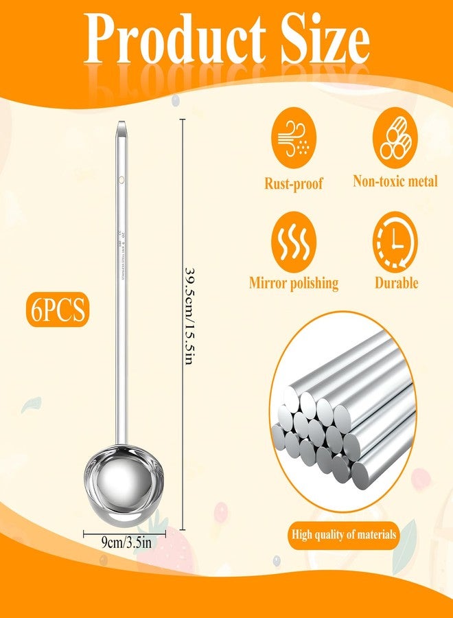 Xosjska 6 Pcs Stainless Steel Ladle Soup Handle Ladle with Long Hooked Handles Metal Kitchen Soup Ladles Spoon Cooking Utensil for Serving, Cooking, Stirring, Portioning Kitchen Restaurant Accessories(6 oz) - Image 2