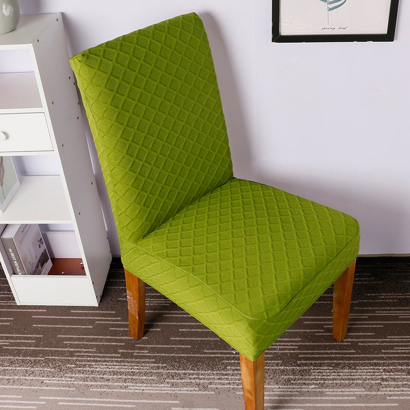 1pcs Stretch Solid Diamond Lattice Dining Chair Cover Slipcover Removable Washable Short Dining Chair Protector Seat Solid Slipcovers for Hotel Dining Green - Image 2