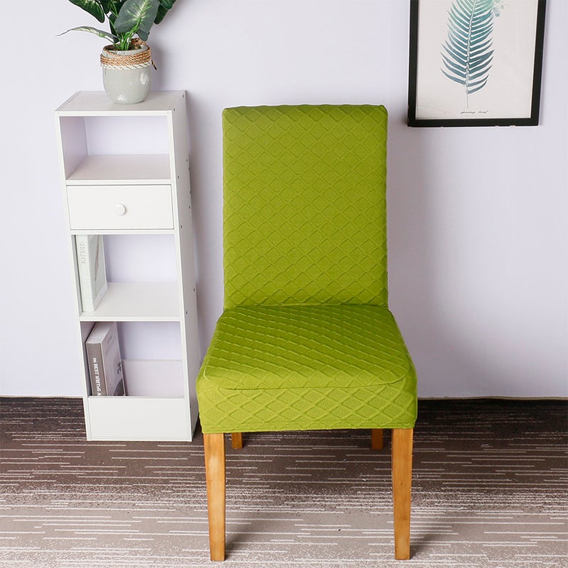 1pcs Stretch Solid Diamond Lattice Dining Chair Cover Slipcover Removable Washable Short Dining Chair Protector Seat Solid Slipcovers for Hotel Dining Green - Image 5