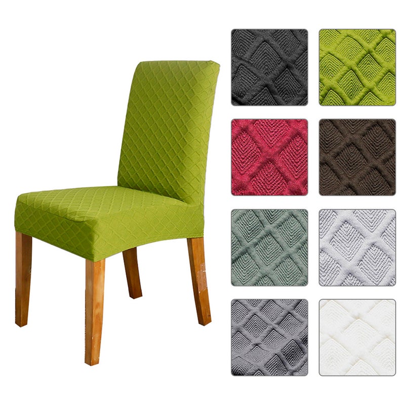 1pcs Stretch Solid Diamond Lattice Dining Chair Cover Slipcover Removable Washable Short Dining Chair Protector Seat Solid Slipcovers for Hotel Dining Green - Image 1