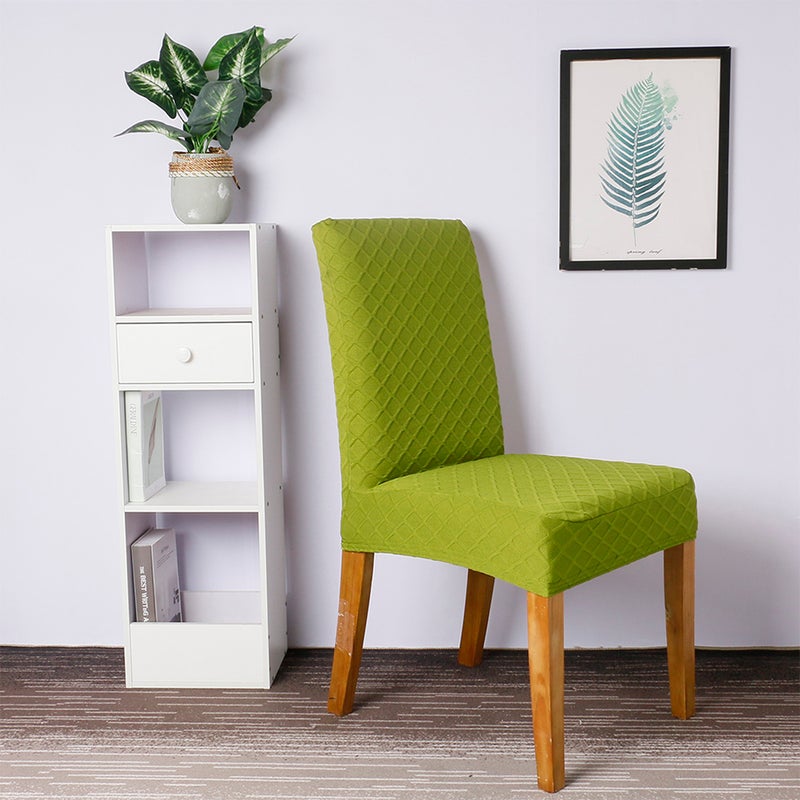 1pcs Stretch Solid Diamond Lattice Dining Chair Cover Slipcover Removable Washable Short Dining Chair Protector Seat Solid Slipcovers for Hotel Dining Green - Image 3