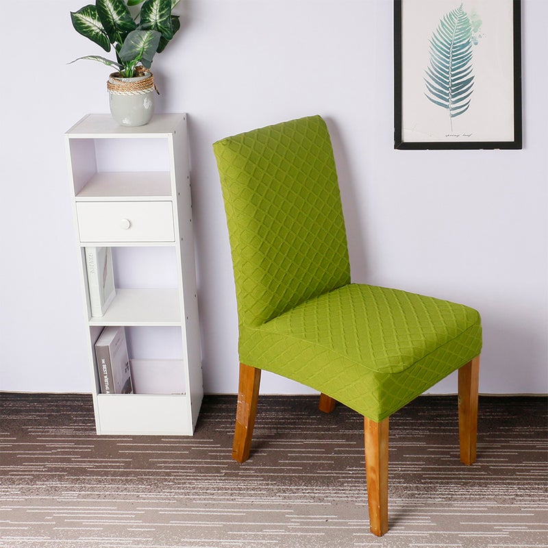 1pcs Stretch Solid Diamond Lattice Dining Chair Cover Slipcover Removable Washable Short Dining Chair Protector Seat Solid Slipcovers for Hotel Dining Green - Image 4