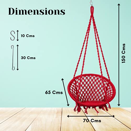 Swingzy Cotton Netted Rope Hanging Swing Chair for Adults & Kids/Swing for Balcony/Outdoor Swing Chair/Hammock Swing for Home, Patio, Garden, Indoor/Balcony Hanging Chair (Red) - Image 3
